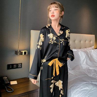 Black Imitation Silk Couple Pajama Set - HEPSIBAH SHOP