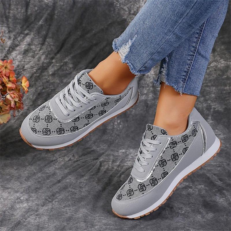 Flower Print Lace-up Sneakers Casual Fashion Lightweight Breathable Walking Running Sports Shoes Women Flats - HEPSIBAH SHOP