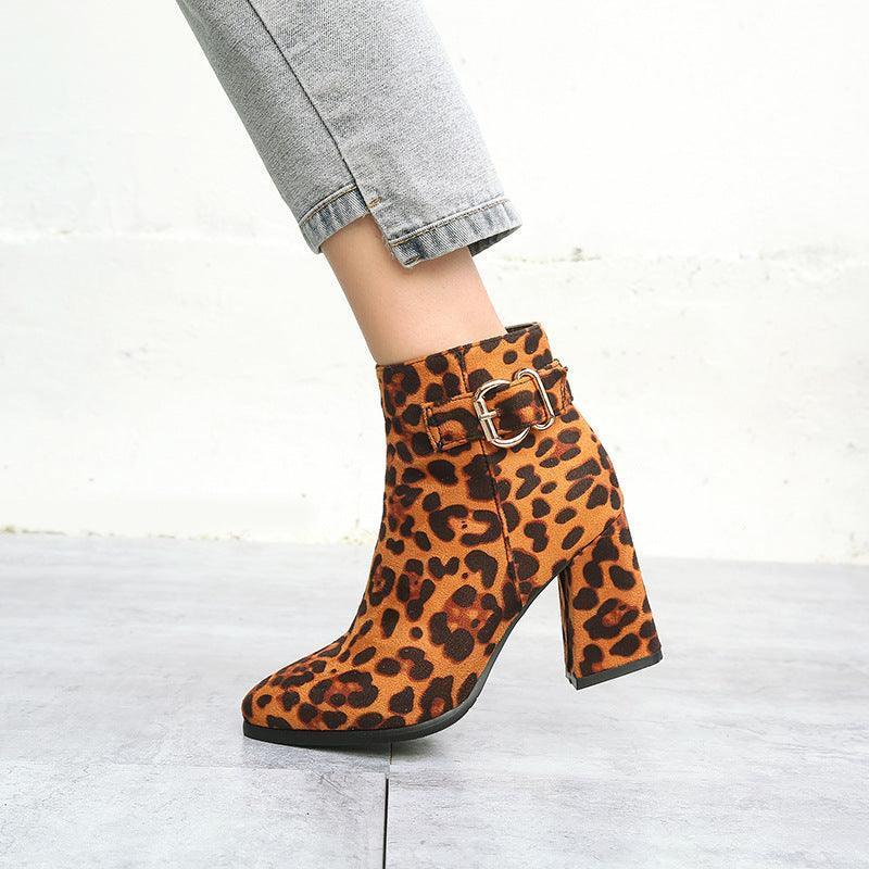 Leopard print chunky heel boots - HEPSIBAH SHOP