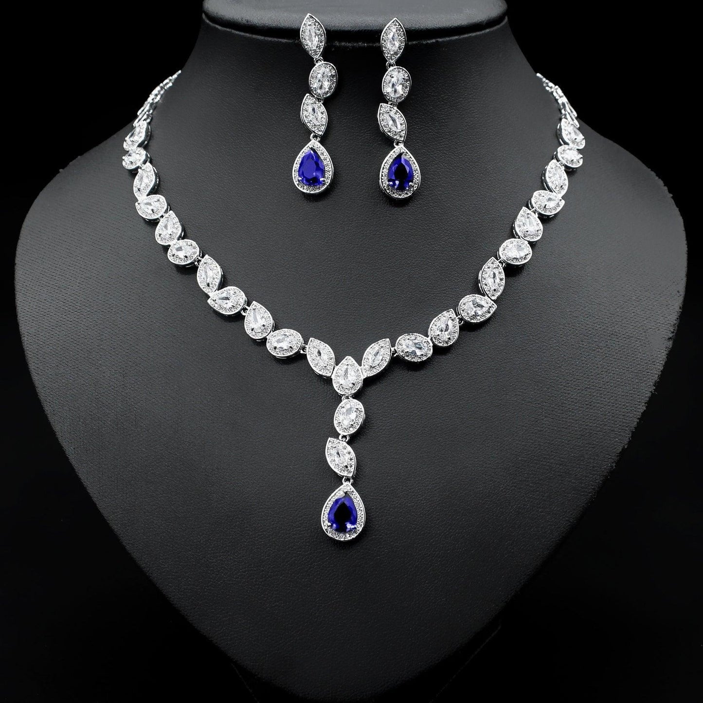 Colorful Zircon Necklace Wedding Three-piece Set - HEPSIBAH SHOP