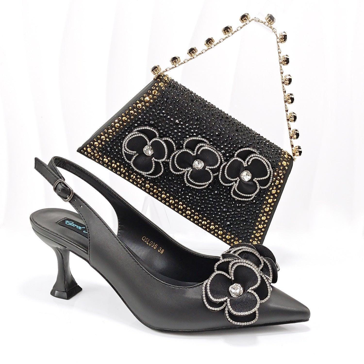 Women's Pointed Toe Shoes Bag Set Handmade Flower Decoration Simple Banquet Style - HEPSIBAH SHOP