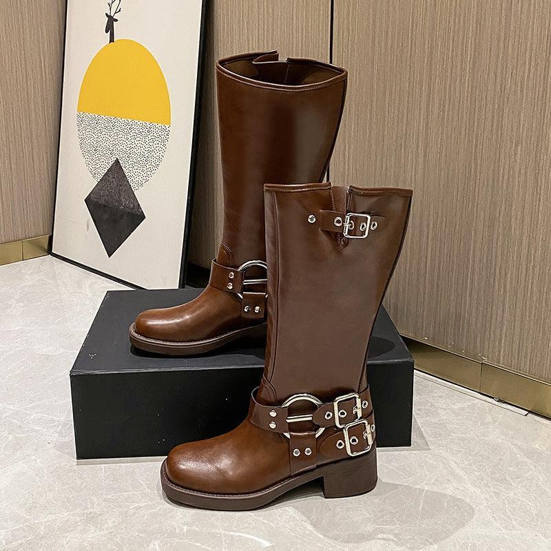 Female American Retro Martin Brown High Top Boots - HEPSIBAH SHOP