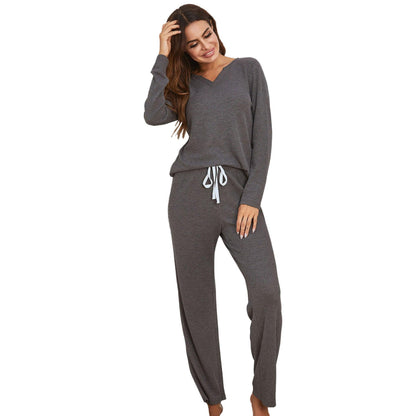 Waffle Long Sleeve Long Pajamas Women's Suit