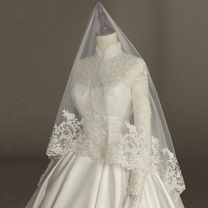 Women's Simple Mori Style Wedding Dress Long Sleeve Lace Dress