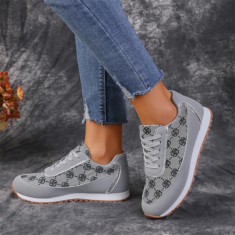 Flower Print Lace-up Sneakers Casual Fashion Lightweight Breathable Walking Running Sports Shoes Women Flats - HEPSIBAH SHOP