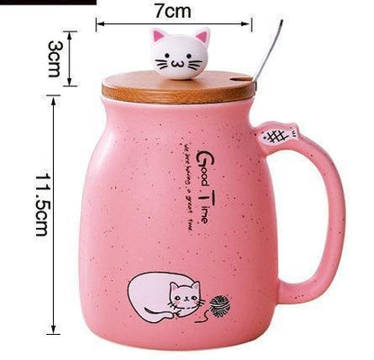 450ml Cartoon Ceramics Cat Mug With Lid and Spoon Coffee Milk Tea Mugs Breakfast Cup Drinkware Novelty Gifts