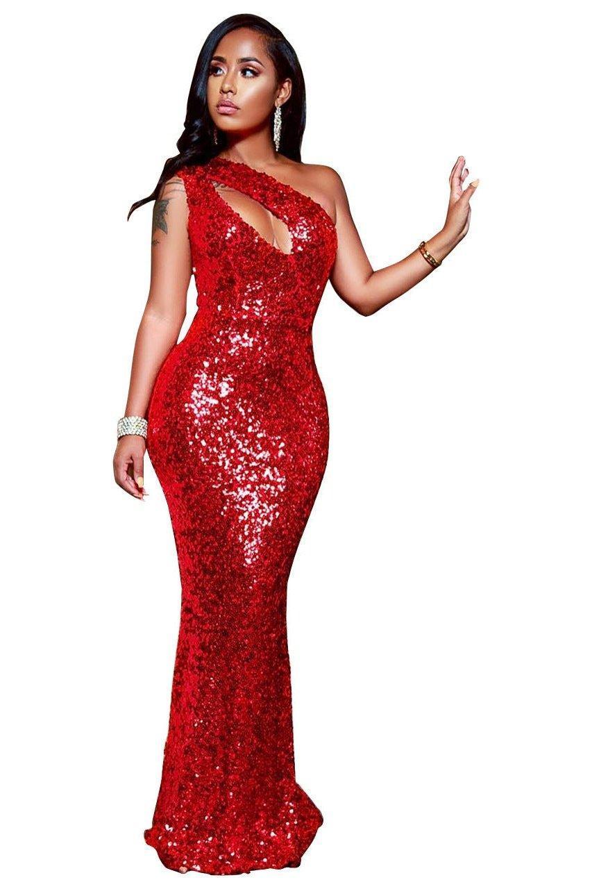 Sexy red fashion sequin evening dress - HEPSIBAH SHOP