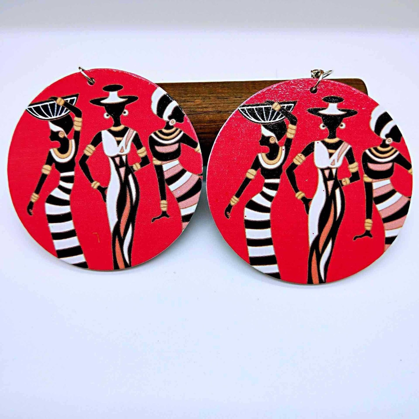 African pattern geometric round wooden earrings - HEPSIBAH SHOP