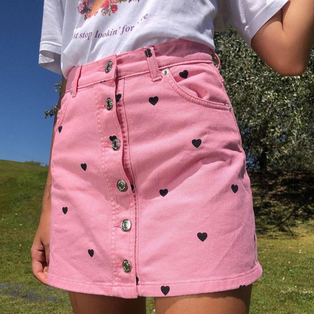 Pink Love Denim Skirt - HEPSIBAH SHOP