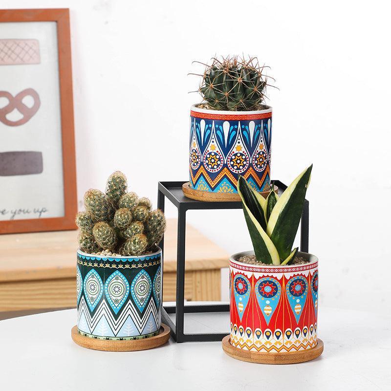 Mandala ceramic flower pot - HEPSIBAH SHOP