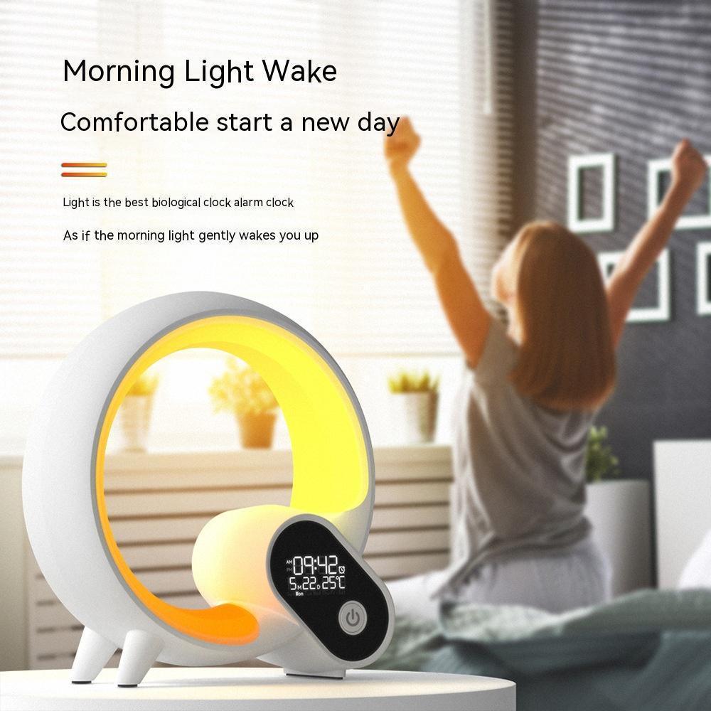 Creative Q Light Analog Sunrise Digital Display Alarm Clock Bluetooth Audio Intelligent Wake-up Q Colorful Atmosphere Light - HEPSIBAH SHOP