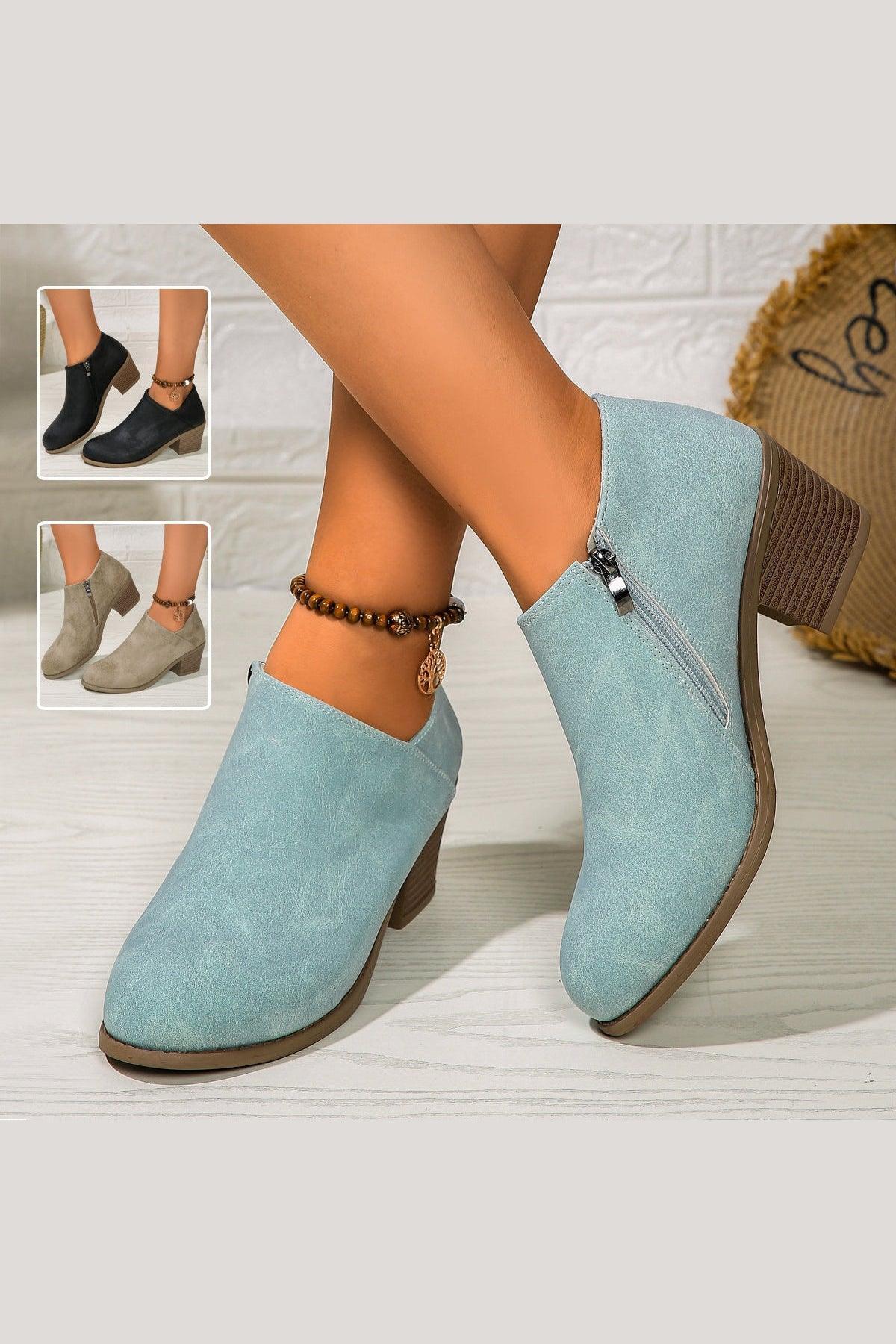 Chunky Heel Round Toe Ankle Boots - HEPSIBAH SHOP