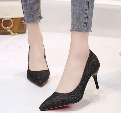 Silver Heels For Women And Black Sexy Everything French Mesh Red Sequins - HEPSIBAH SHOP