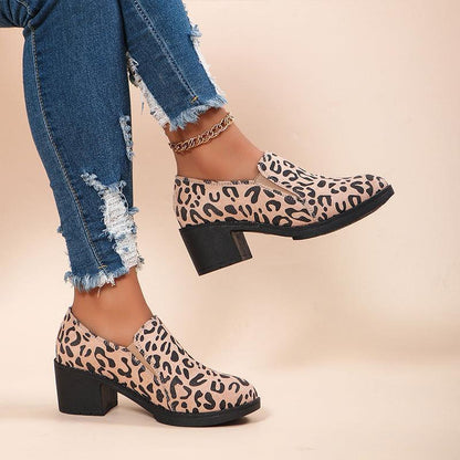 Women's Fashion Leopard Print Chunky Heel Shoes - HEPSIBAH SHOP