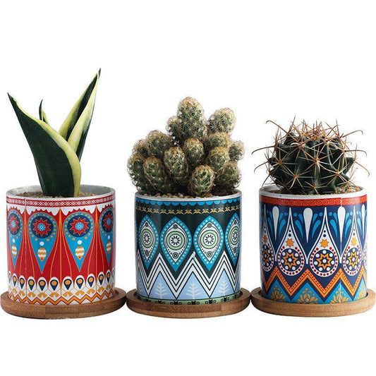 Mandala ceramic flower pot - HEPSIBAH SHOP