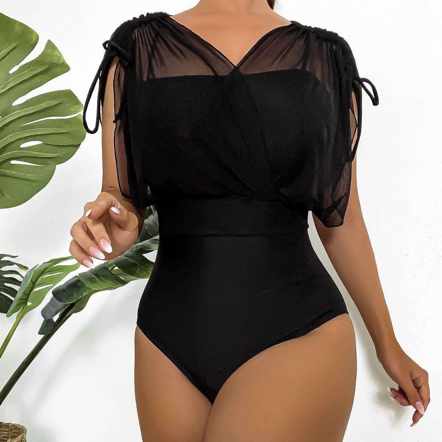 One-piece High Waist Mesh V-neck Top - HEPSIBAH SHOP