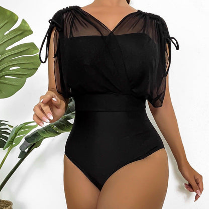 One-piece High Waist Mesh V-neck Top - HEPSIBAH SHOP