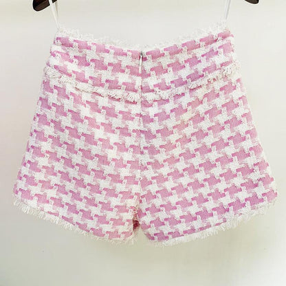 Women's Shiny Houndstooth Tweed Fringe Shorts - HEPSIBAH SHOP