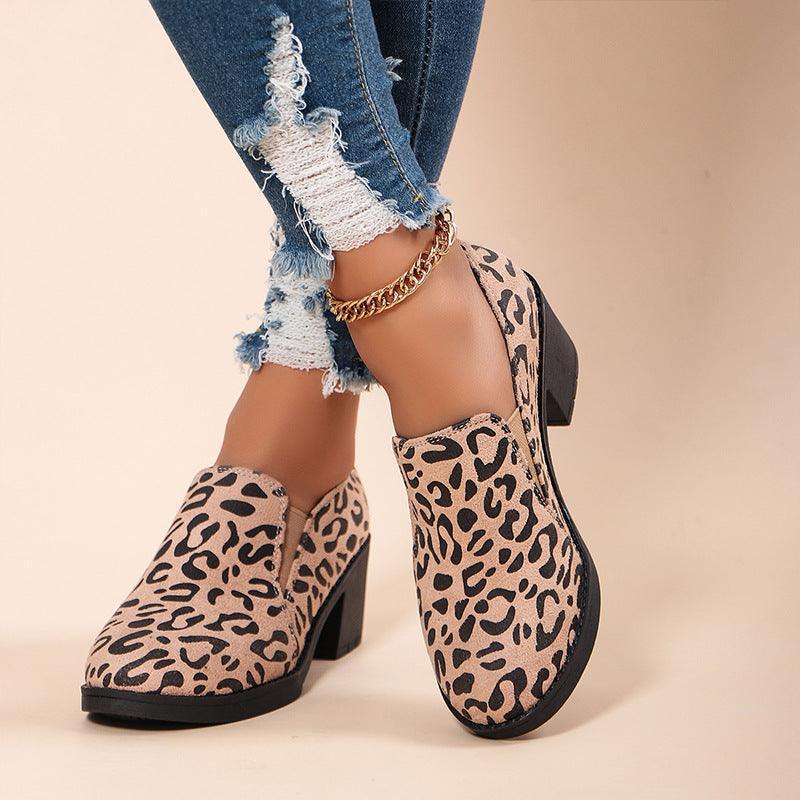 Women's Fashion Leopard Print Chunky Heel Shoes - HEPSIBAH SHOP