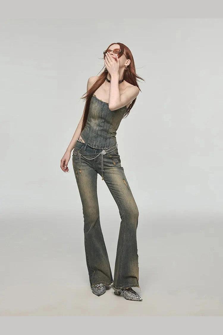 Vintage Washed Distressed Straight Leg Jeans - HEPSIBAH SHOP