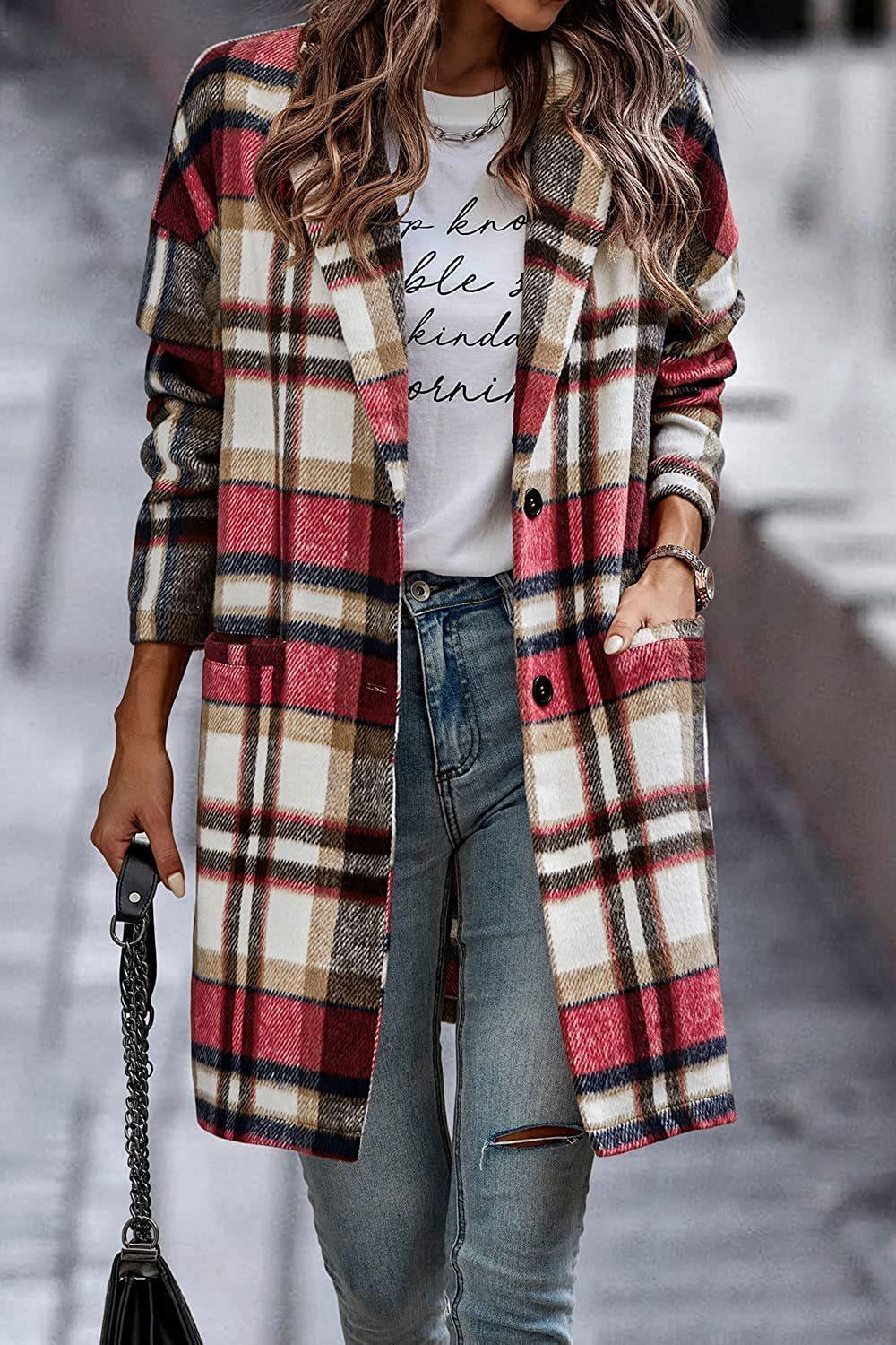 Fashion Plaid Long Jacket Woolen Coat - HEPSIBAH SHOP