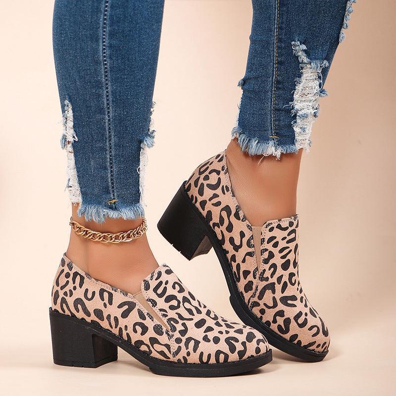 Women's Fashion Leopard Print Chunky Heel Shoes - HEPSIBAH SHOP