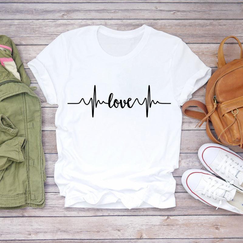 Watercolor Love Fashion Print Short-sleeved T-shirt Women's Trend - HEPSIBAH SHOP