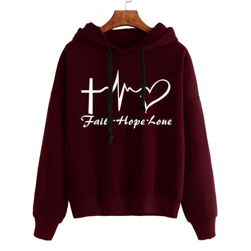 Heart Print Hoodie Sweatshirt Tops - HEPSIBAH SHOP