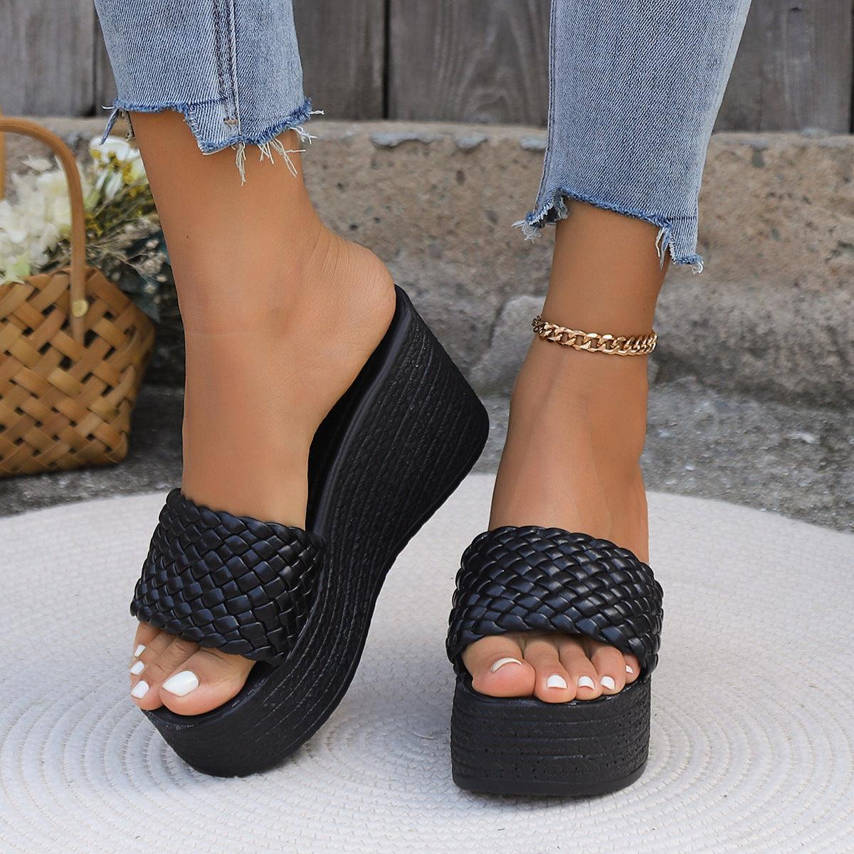 Plus Size Wedge Peep-toe Slippers - HEPSIBAH SHOP