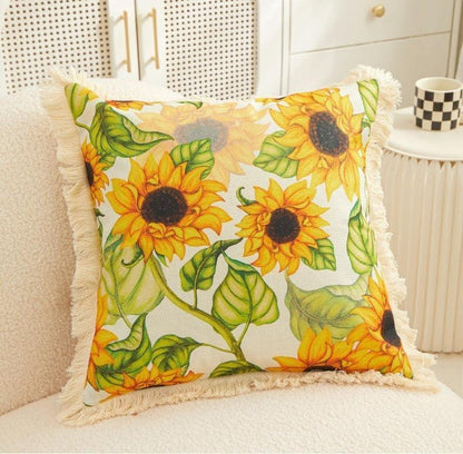 Tassel Sunflower Linen Printed Pillowcase Home Bedroom Bedside Soft Upholstery Pillow Home Couch