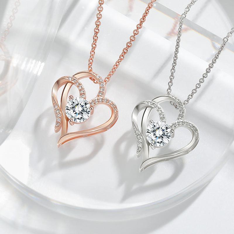 Zircon Double Love Necklace With Rhinestones - HEPSIBAH SHOP