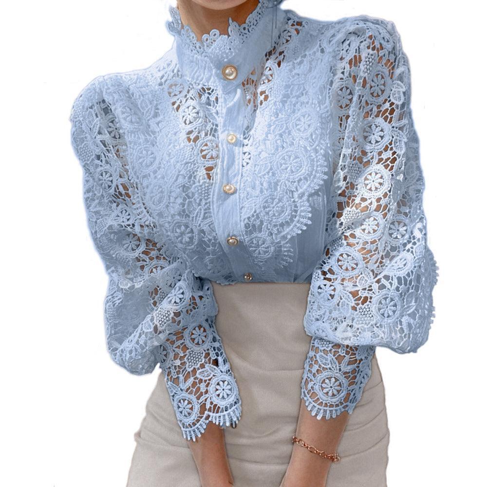 Lace Shirt Pearl Button Top - HEPSIBAH SHOP