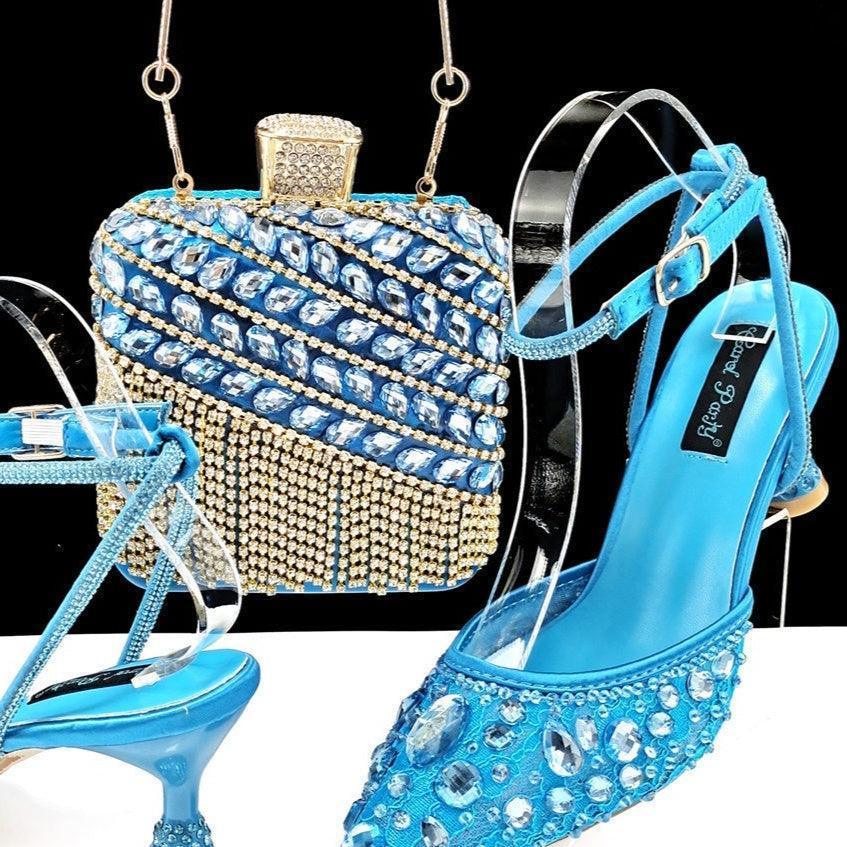 Large Rhinestone High Heel Sandals Three-dimensional Tassel Handbag Set - HEPSIBAH SHOP