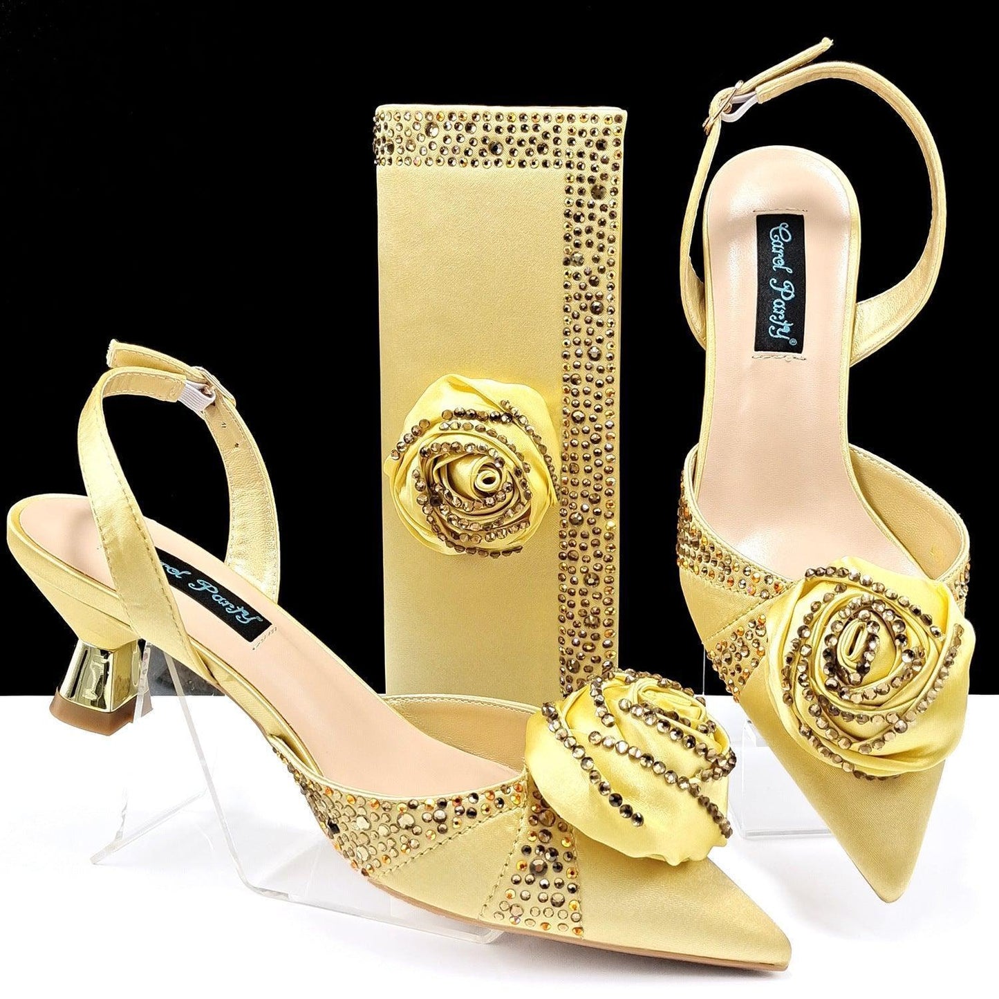 Women's Shoes And Bags Handmade Flower Decoration High Temperature Rhinestone Satin High Heels Suit - HEPSIBAH SHOP