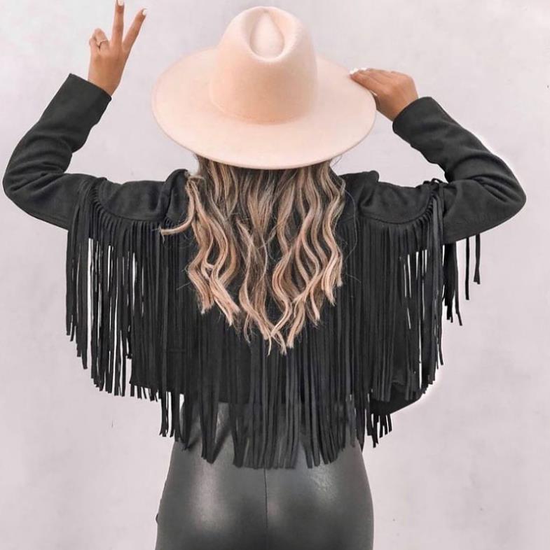 Women's Faux Suede Leather Fringe Jacket - HEPSIBAH SHOP