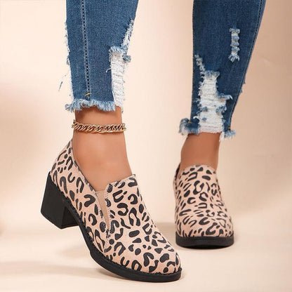 Women's Fashion Leopard Print Chunky Heel Shoes - HEPSIBAH SHOP