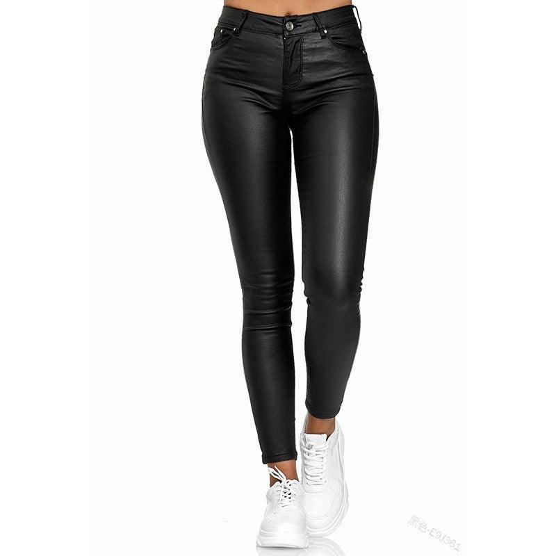 Women's solid color leather casual pants foot pants - HEPSIBAH SHOP