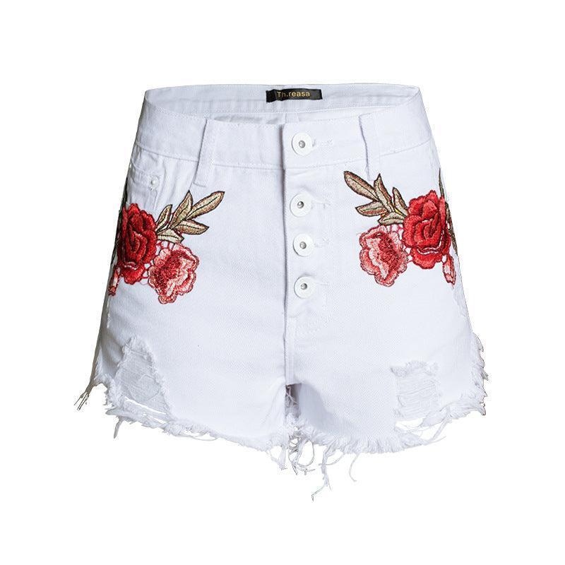 Embroidered loose beard jeans women shorts - HEPSIBAH SHOP