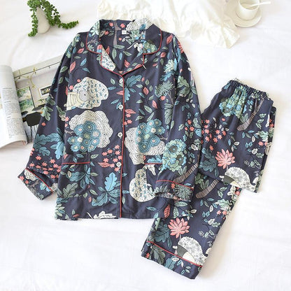 Women's cotton cardigan pajamas suit