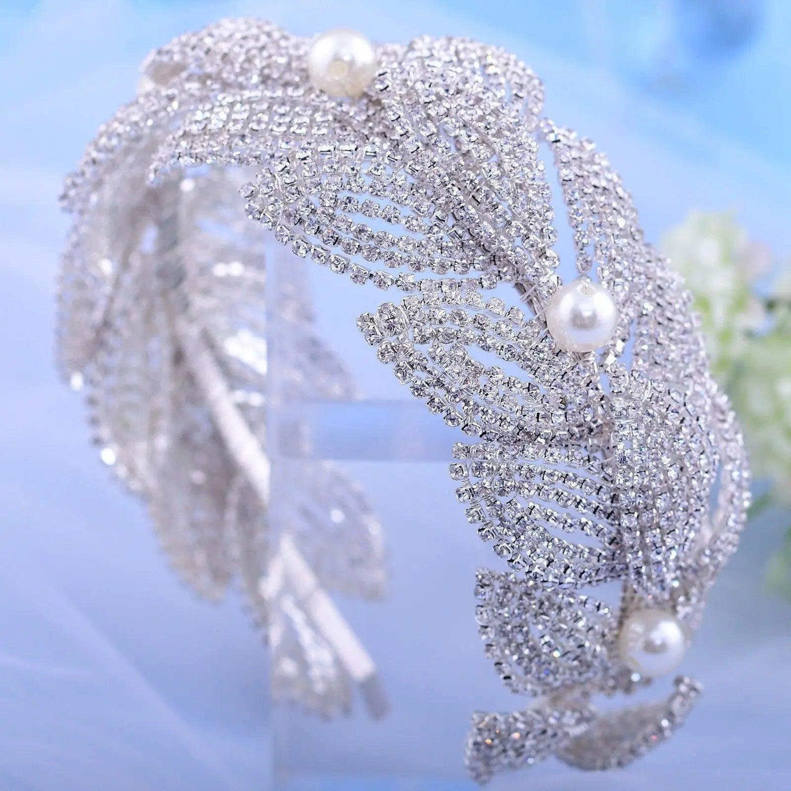Rhinestone Leaf Bridal Wedding Headdress - HEPSIBAH SHOP