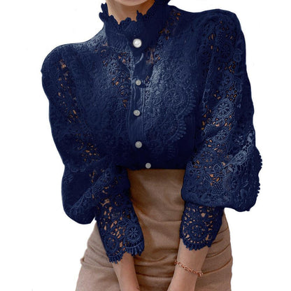 Lace Shirt Pearl Button Top - HEPSIBAH SHOP