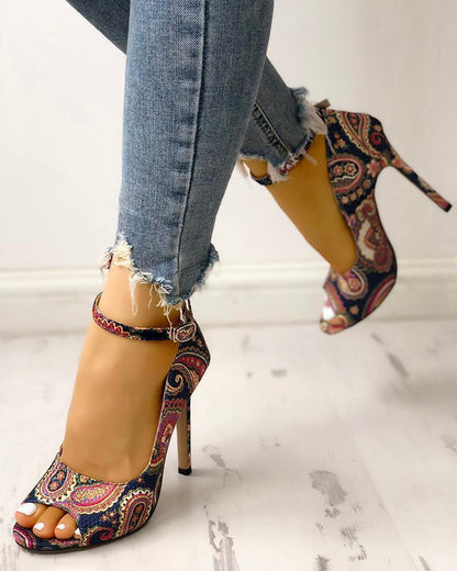 Printed toe buckle high heels - HEPSIBAH SHOP