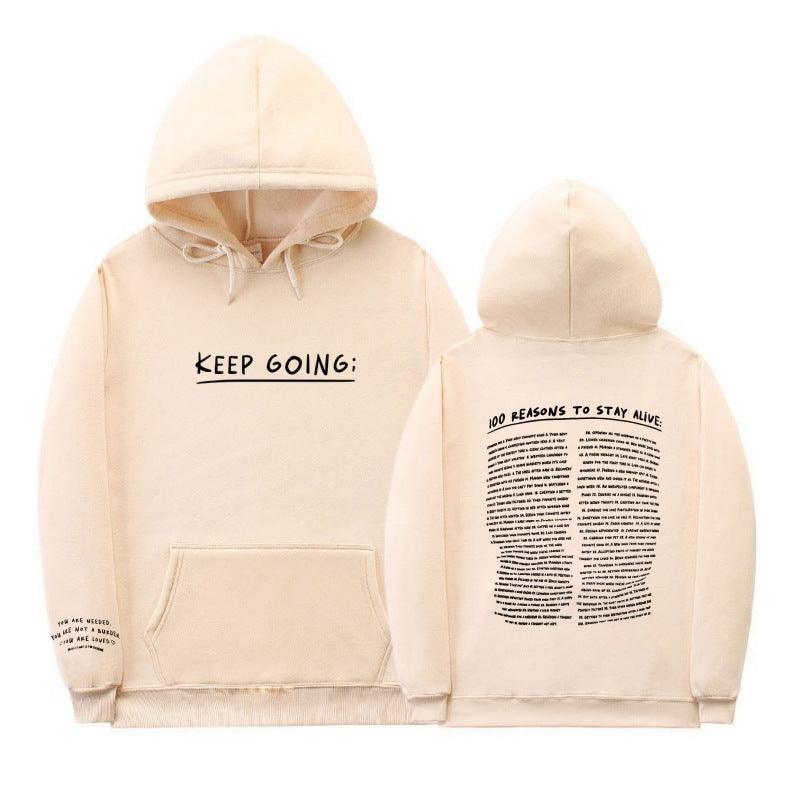 Printed Long-sleeved Drawstring Hooded Sweatshirt - HEPSIBAH SHOP