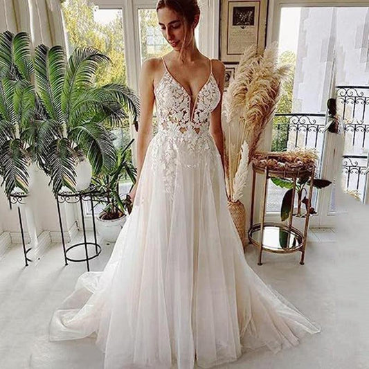 Women's Wedding Dress Lace Strap Backless - HEPSIBAH SHOP