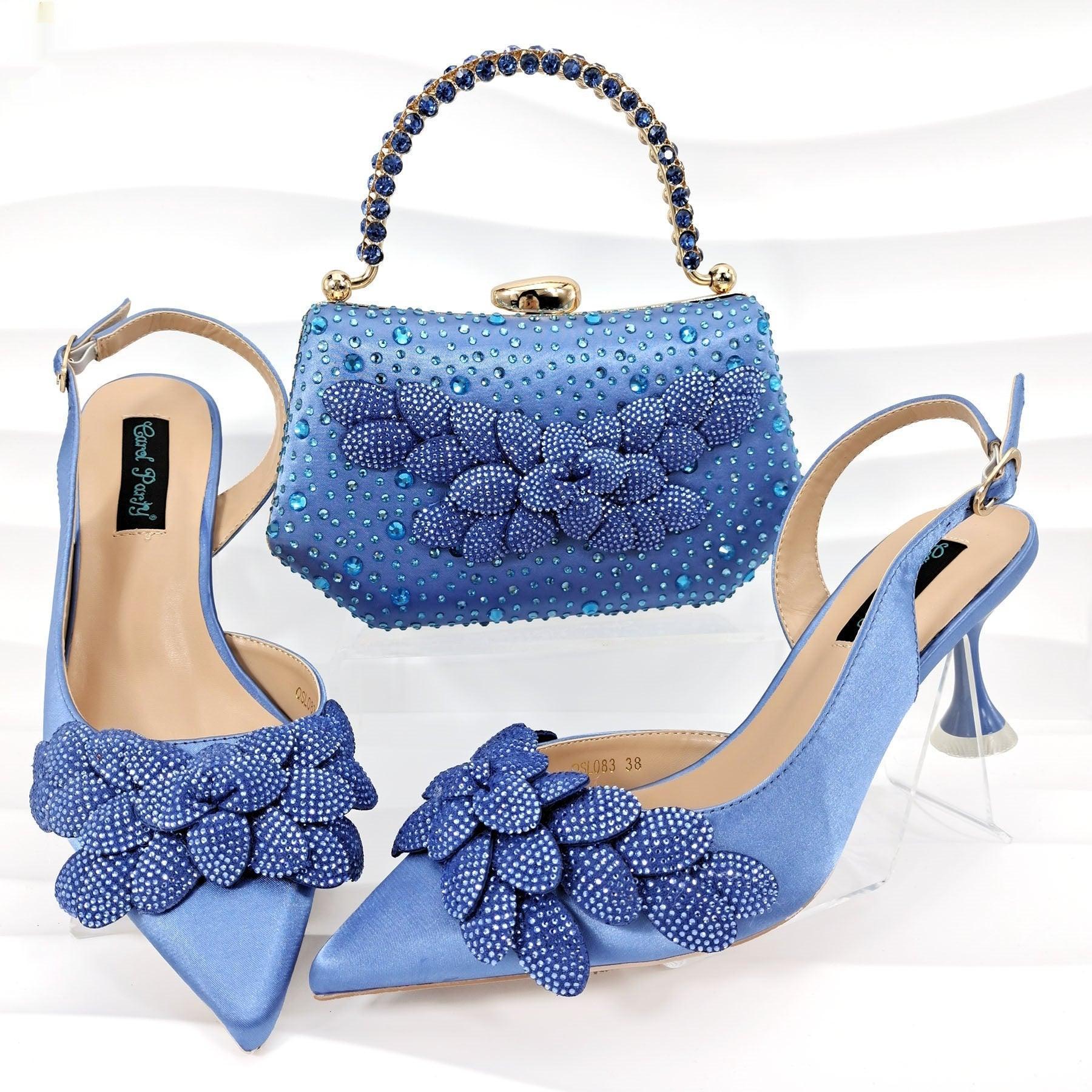 Cross-border Ladies Party Shoes Bag Set Handmade Leaf Decorative Wine Glass Heel - HEPSIBAH SHOP