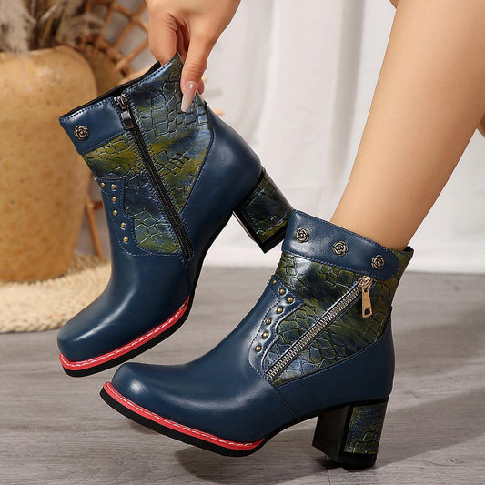 Fashion Chunky Heel Squared Toe Ankle Boots - HEPSIBAH SHOP