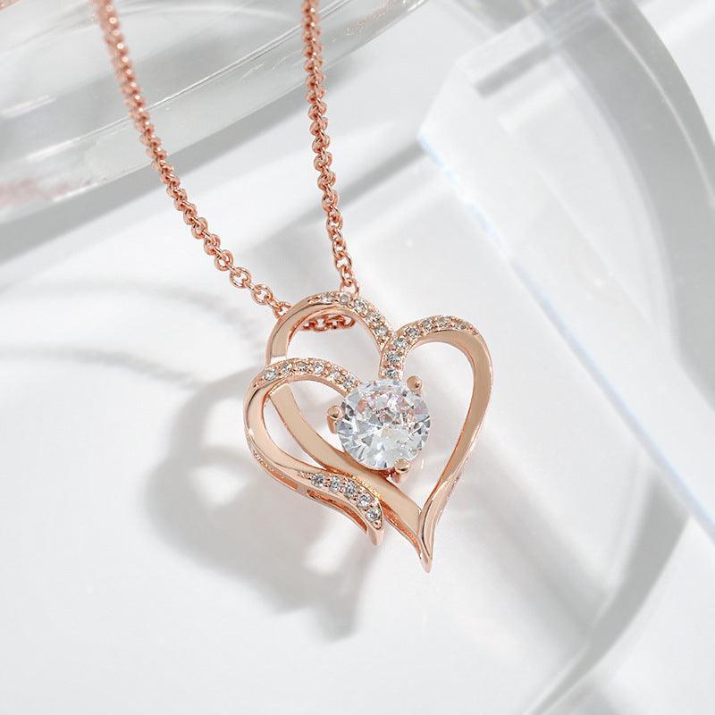 Zircon Double Love Necklace With Rhinestones - HEPSIBAH SHOP