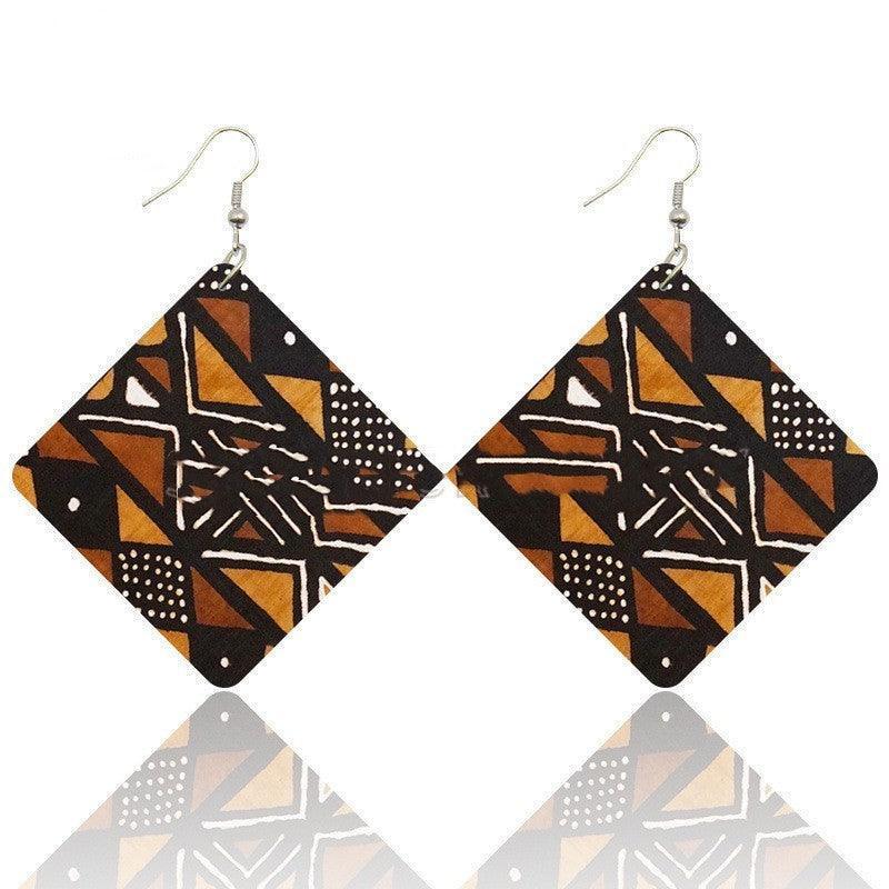 African Wooden Bohemian Square Earrings - HEPSIBAH SHOP