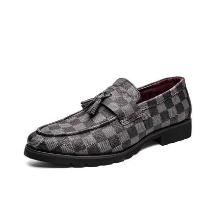 Men's Plaid Leather Shoes Korean Casual Shoes - HEPSIBAH SHOP