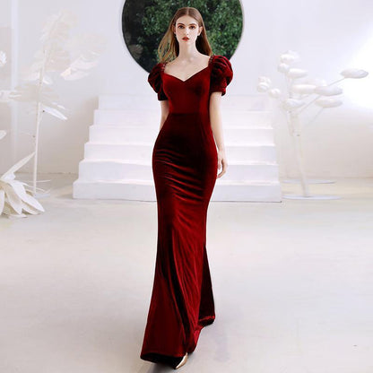 Wine Red Fishtail Evening Dress Woman - HEPSIBAH SHOP